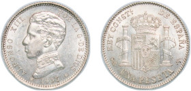 Spain Kingdom 1903 &#128972;19-03 SMV 1 Peseta - Alfonso XIII (4th portrait) Silver (.835) Madrid Mint (10602000) 5g UNC KM 721