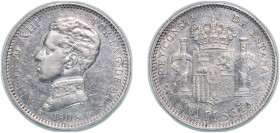 Spain Kingdom 1905 &#128972;19-05 SMV 1 Peseta - Alfonso XIII (4th portrait) Silver (.835) Madrid Mint (492000) 5.02g AU KM 721