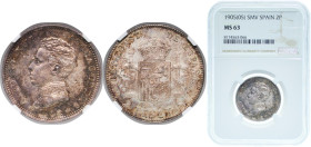 Spain Kingdom 1905 &#128972;19-05 SMV 2 Pesetas - Alfonso XIII (4th portrait) Silver (.835) Madrid Mint (3589000) 10g NGC MS 63 KM 725