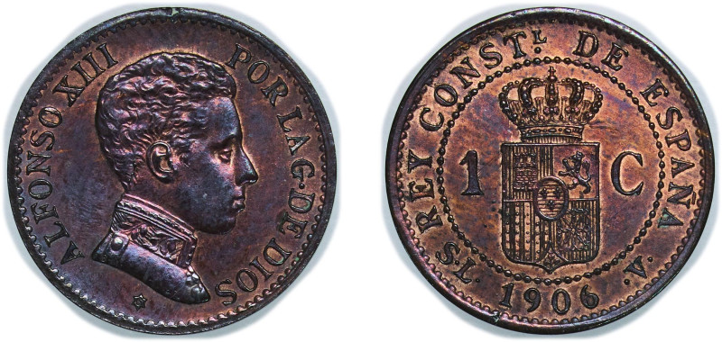 Spain Kingdom 1906 &#128972;6 SLV 1 Centimo - Alfonso XIII (4th portrait) Bronze...