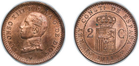 Spain Kingdom 1911 &#128972;11 PCV 2 Centimos - Alfonso XIII (5th portrait) Bronze Madrid Mint (2284000) 2.03g UNC KM 732