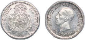 Spain Kingdom 1926 PCS 50 Centimos - Alfonso XIII (6th portrait) Silver (.835) Madrid Mint (4000000) 2.44g UNC KM 741 Cal 64