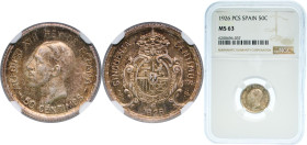 Spain Kingdom 1926 PCS 50 Centimos - Alfonso XIII (6th portrait) Silver (.835) Madrid Mint (4000000) 2.5g NGC MS 63 KM 741