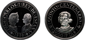 Spain Kingdom 1989 M 2000 Pesetas - Juan Carlos I (Columbus) Silver (.925) Madrid Mint (57000) 27.02g PF KM 838