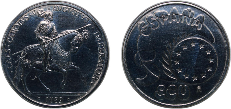 Spain Kingdom 1989 M 5 ECU (Carlos V) Silver (.925) Madrid Mint (250000) 34.1g P...