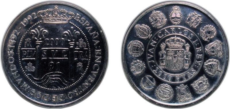 Spain Kingdom 1991 2000 Pesetas (Columnario) Silver (.925) Madrid Mint (20000) 2...