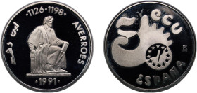 Spain Kingdom 1991 M 5 ECU (Averroes) Silver (.925) Madrid Mint 33.66g PL X M31