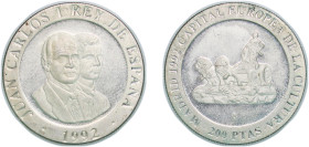 Spain Kingdom 1992 M 200 Pesetas - Juan Carlos I (Cybele) Silver (.925) Madrid Mint 12.28g PF KM 884a