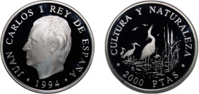 Spain Kingdom 1994 M 2000 Pesetas - Juan Carlos I (Doñana National Park) Silver (.925) Madrid Mint (6555) 27.12g PF KM 940