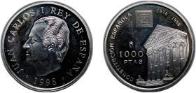 Spain Kingdom 1998 M 1000 Pesetas - Juan Carlos I (Constitution) Silver (.925) Madrid Mint (75000) 13.41g PF KM 1034