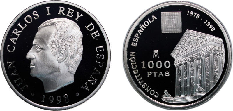 Spain Kingdom 1998 M 1000 Pesetas - Juan Carlos I (Constitution) Silver (.925) M...