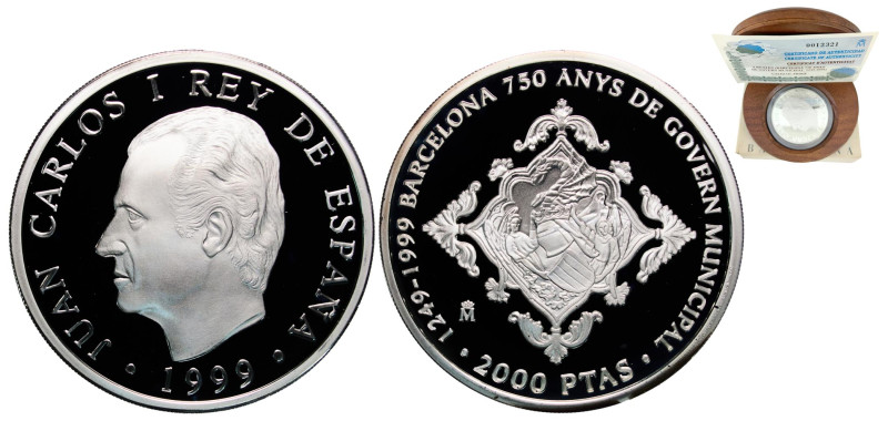 Spain Kingdom 1999 M 2000 Pesetas - Juan Carlos I (Barcelona) Silver (.925) Madr...