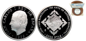 Spain Kingdom 1999 M 2000 Pesetas - Juan Carlos I (Barcelona) Silver (.925) Madrid Mint (30000) 27g PF KM 1029