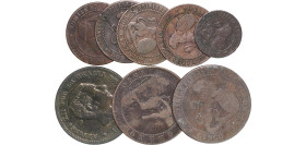 Spain Kingdom 19th Century 1, 2 & 5 Centimos Coinage (8 Lots) Copper VF