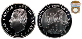 Spain Kingdom 2002 M 10 Euro - Juan Carlos I (Spanish Presidency) Silver (.925) Madrid Mint (30000) 27g PF KM 1048