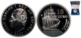 Spain Kingdom 2003 M 10 Euros - Juan Carlos I (Juan Sebastian de Elcano) Silver (.925) Madrid Mint (50000) 27g PF KM 1052