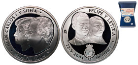 Spain Kingdom 2004 M 10 Euros - Juan Carlos I (Wedding of Prince Felipe and Letizia) Silver (.925) Madrid Mint (100000) 27g PF KM 1097