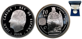 Spain Kingdom 2008 M 10 Euro - Juan Carlos I (Alfonso X "El Sabio") Silver (.925) Madrid Mint (20000) 27g PF KM 1203