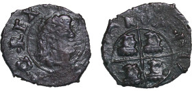 Spain Kingdom of Aragon Spanish states 1710 - 1719 Denier - Philipus V Copper Zaragoza Mint 0.66g VF KM 65