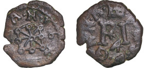 Spain Kingdom of Navarre Spanish states 1610 (16X) 4 Cornados - Felipe III Copper Pamplona Mint 2.8g VF KM 6 Cal 720