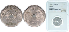 Spain Nationalist Government 1937 25 Centimos Copper-nickel Vienna Mint (42000000) 7g NGC MS 63 KM 753 Cal 123 Schön 22