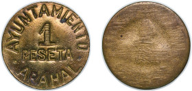 Spain Nationalist Government 1938 1 Peseta (Arahal) Brass Seville Mint 4.25g AU KM 2