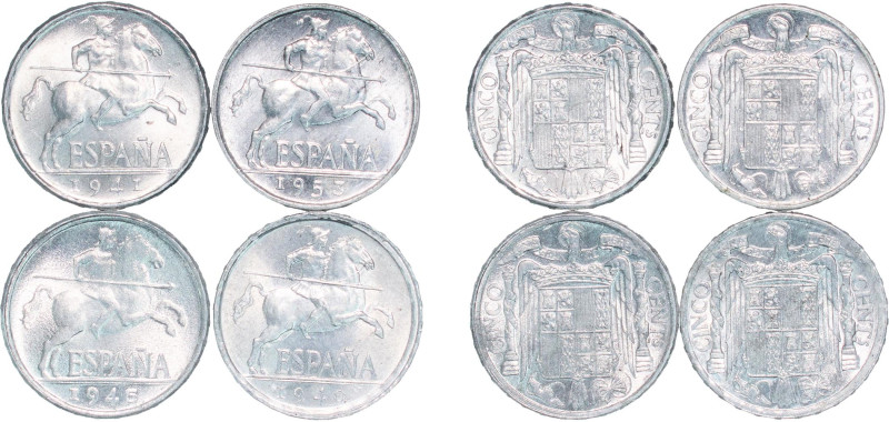 Spain Nationalist Government 1940 - 1953 5 Centimos (4 Lots) Aluminium (20210700...