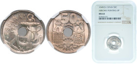 Spain Nationalist Government 1949 &#128972;19-51 50 Centimos (Anchor; Arrows up) Copper-nickel Madrid Mint (8010000) 4g NGC MS 64 KM 777