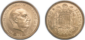 Spain Nationalist Government 1953 *19-70 2½ Pesetas - Francisco Franco Aluminium bronze Madrid Mint (6000) 7.17g UNC KM 785 Schön 29