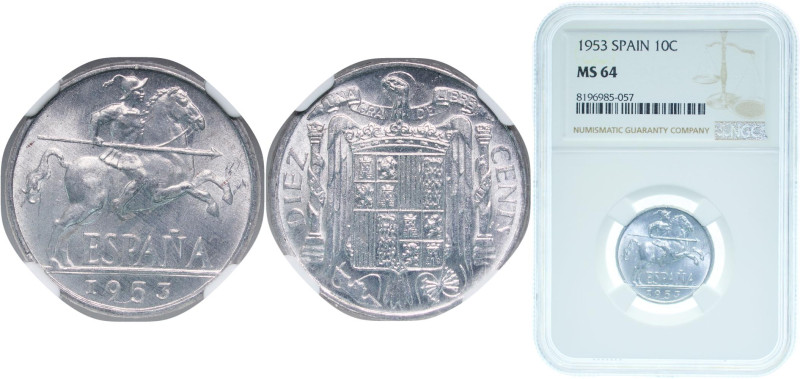 Spain Nationalist Government 1953 10 Centimos - Iberian rider Aluminium Madrid M...