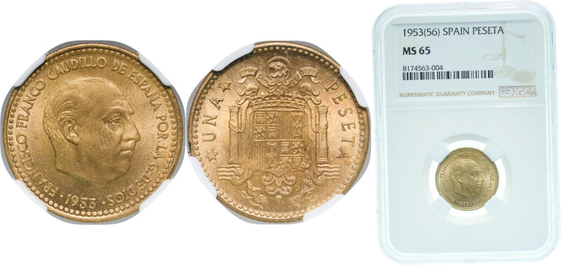 Spain Nationalist Government 1953 &#128972;19-56 1 Peseta - Francisco Franco Alu...
