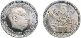 Spain Nationalist Government 1957 *75 5 Pesetas - Francisco Franco Copper-nickel Madrid Mint (75000) 5.7g PF KM 786