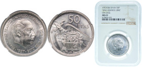 Spain Nationalist Government 1957 &#128972;19-58 50 Pesetas - Francisco Franco Copper-nickel Madrid Mint (21471000) 12.5g NGC MS 65 KM 788 Schön 36