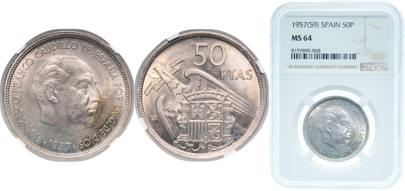 Spain Nationalist Government 1957 &#128972;59 50 Pesetas - Francisco Franco Copp...