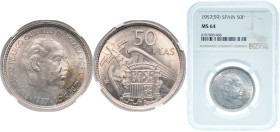 Spain Nationalist Government 1957 &#128972;59 50 Pesetas - Francisco Franco Copper-nickel Madrid Mint (28000000) 12.5g NGC MS 64 KM 788 Schön 36