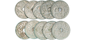 Spain Nationalist Government 1963 *19-63 50 Centimos (10 Lots) Copper-nickel Madrid Mint XF KM 777
