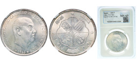 Spain Nationalist Government 1966 &#128972;19-69 curved 9 100 Pesetas - Francisco Franco Silver (.800) Madrid Mint 19g NCV MS 63 KM 797