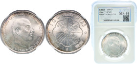 Spain Nationalist Government 1966 &#128972;19-69 curved 9 100 Pesetas - Francisco Franco Silver (.800) Madrid Mint 19g NCV MS 64 KM 797