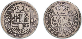 Spain Principality of Catalonia Spanish states 1712 2 Reales - Carlos III (pretender) Silver (.931) La Seca Mimt 4.5g VF Cal 23 KM PT5