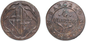 Spain Principality of Catalonia Spanish states 1812 4 Quartos Copper La Seca Mimt 7.47g AU KM 67