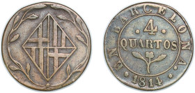 Spain Principality of Catalonia Spanish states 1814 4 Quartos Copper La Seca Mimt 7.38g VF KM 77a