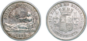 Spain Provisional Government 1869 &#128972;SNM 1 Peseta Silver (.835) Madrid Mint (7000000) 5g XF KM 652