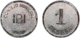 Spain Second Republic 1937 1 Peseta (Ibi) Nickel silver (10000) 5.88g XF KM 2 TurróPV 833