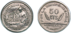 Spain Second Republic 1937 50 Centimos (Santander, Palencia y Burgos) Copper-nickel (100000) 2.45g AU KM 1.1 KM 1.2 Cal 17