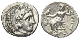Königreich Makedonien. Philippos III. Arrhidaios (323 - 317 v. Chr.).

 Drachme (Silber). Ca. 322 - 319 v. Chr. Kolophon.
Vs: Kopf des jugendlichen...