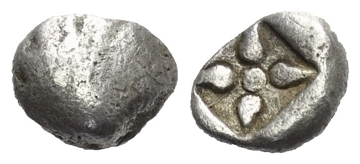 Inseln vor Epiros. Korkyra.

 Obol (Silber). Ca. 525 - 500 v. Chr.
Vs: Musche...