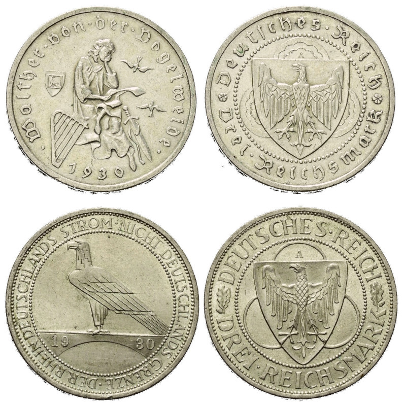 Deutschland - Lots.


Weimarer Republik. 

Lot (2 Stück, Silber):
3 Reichs...
