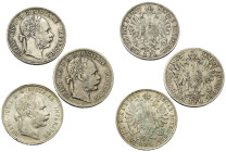 Europa - Lots.


Kaisertum Österreich (1804 - 1918) / Ungarn. 
Franz Joseph I. (1848 - 1916).

Lot (3 Stück, Silber): 1 Florin 1877 (2x) und 188...