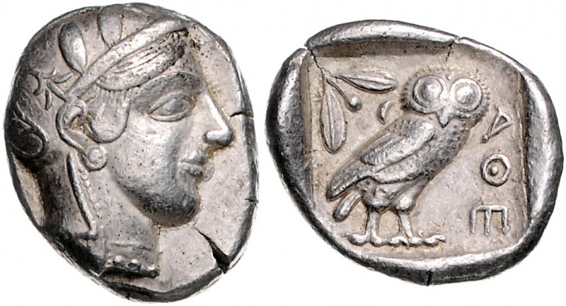 Griechen - Attika Tetradrachme ca. 449-404 v. Chr. Kopf der Athena mit attischem...