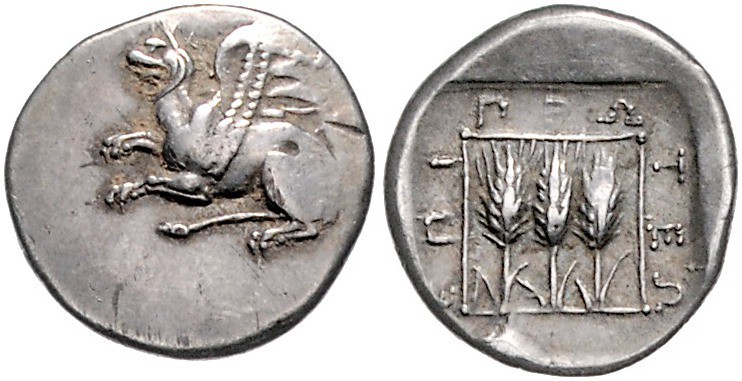 Griechen - Thrakien - Abdera Tetrobol ca. 410-386 v. Chr. Greif springt nach lin...